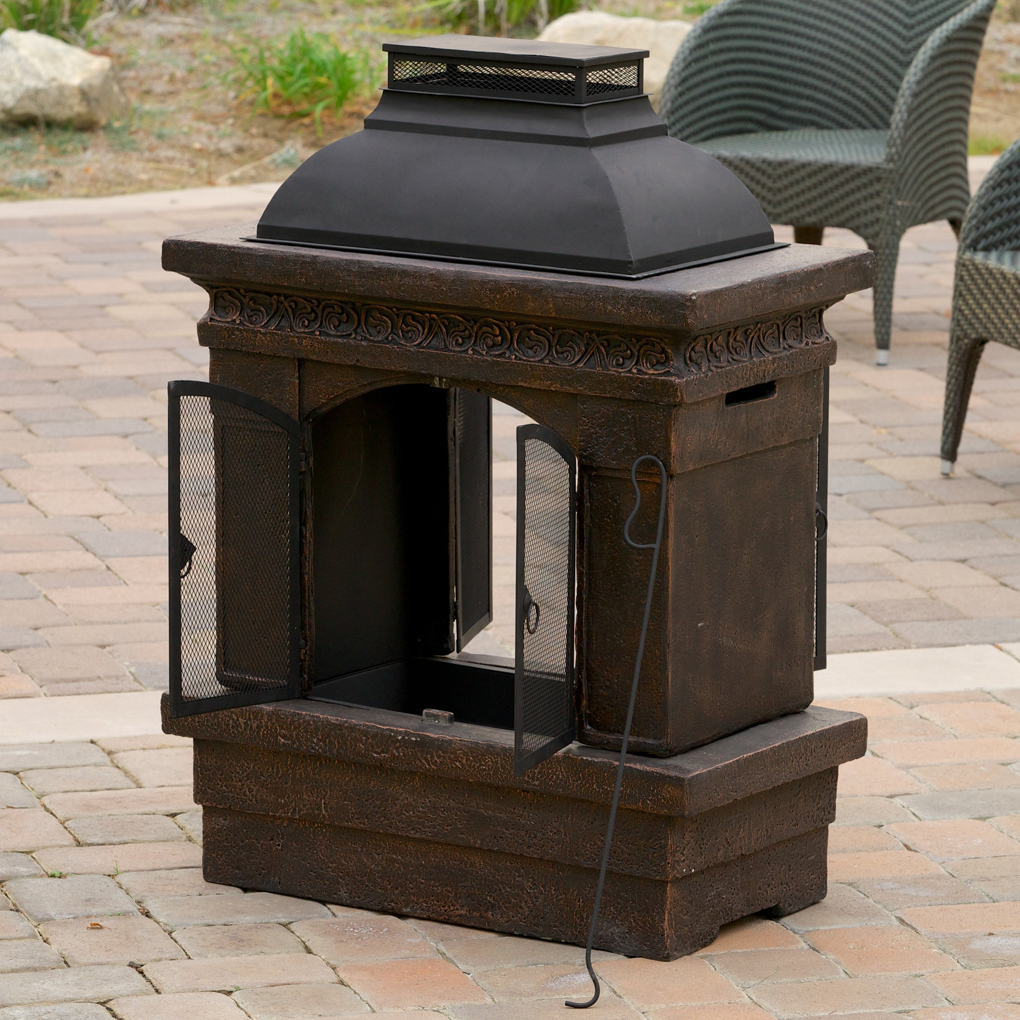 Outdoor cast iron fireplace